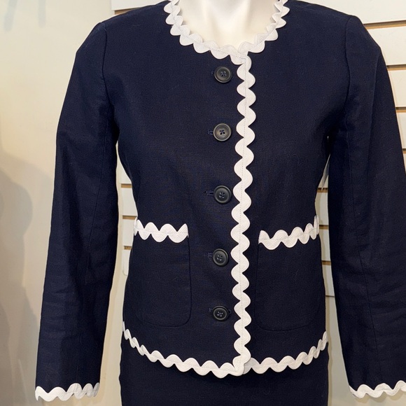 J.Crew Navy with White Trim Blazer and Skirt Set - Picture 2 of 11